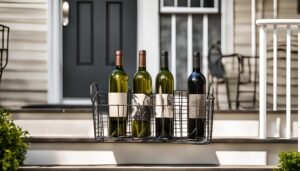 Wine bottles on a porch